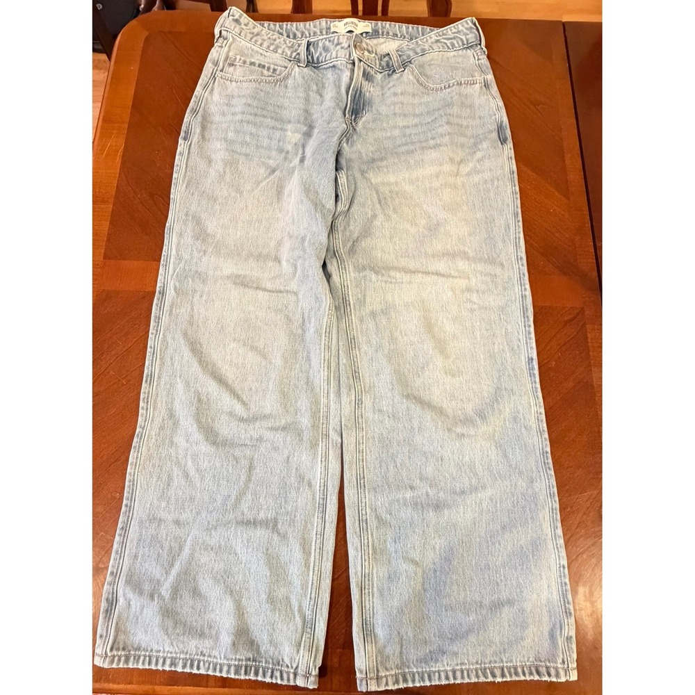 Hollister Jeans Women 14R Blue Denim Low-Rise Baggy Wide Leg W32 Light Wash